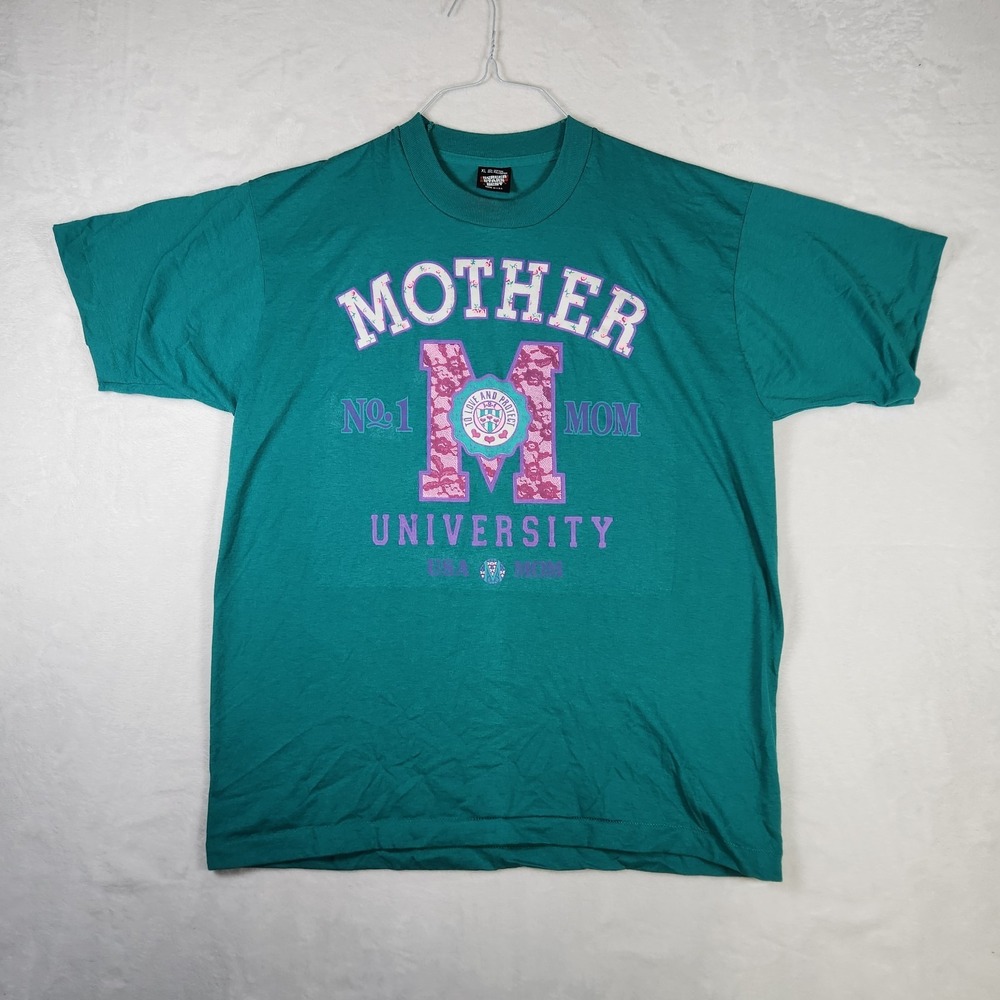 Vtg 90s Mother University T-Shirt XL USA Made‎ Single Stitch Screen Stars Mom